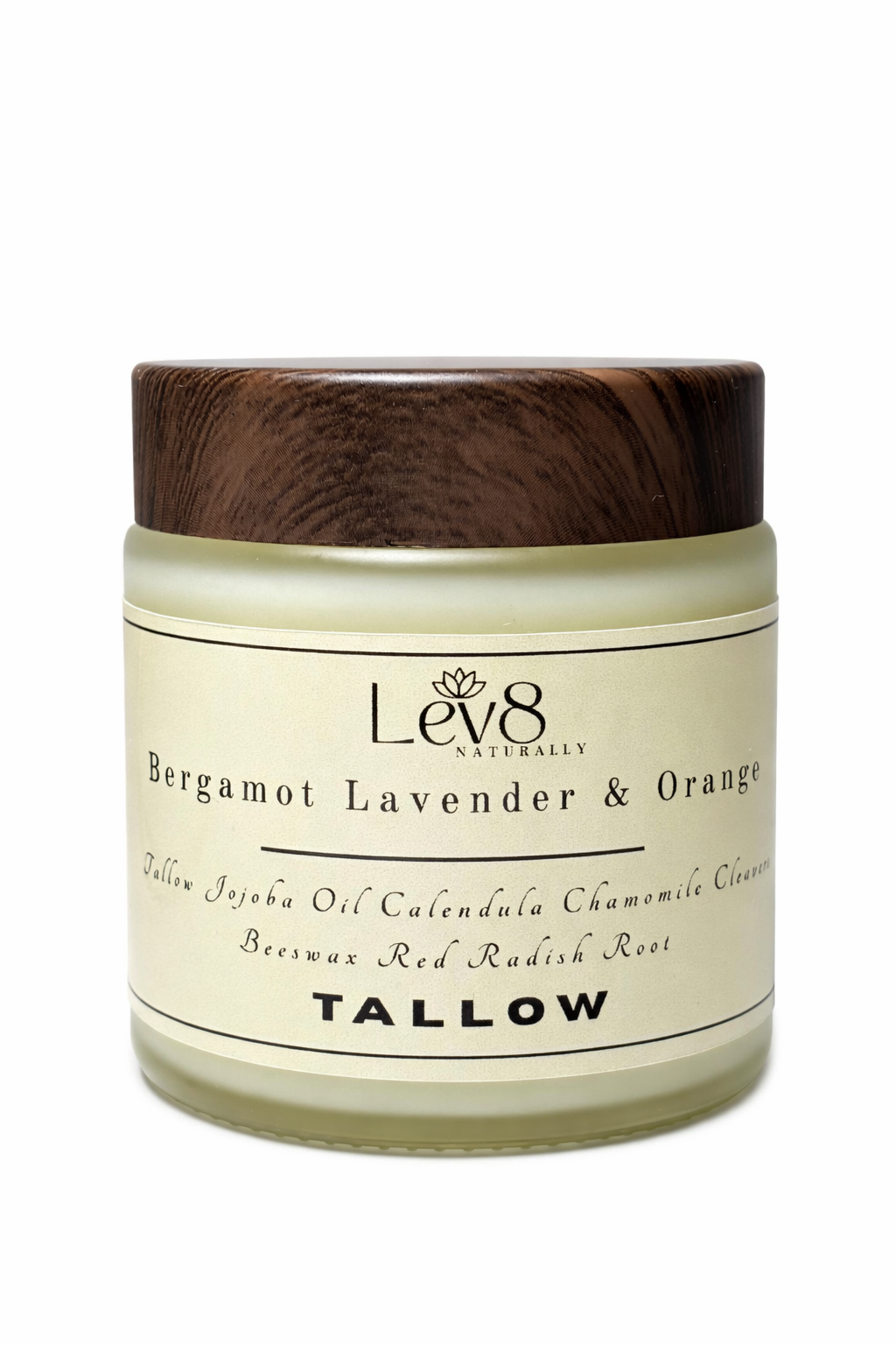 lev8 Body Tallow - Bergamot Lavender & Orange 4 oz Glass Jar
